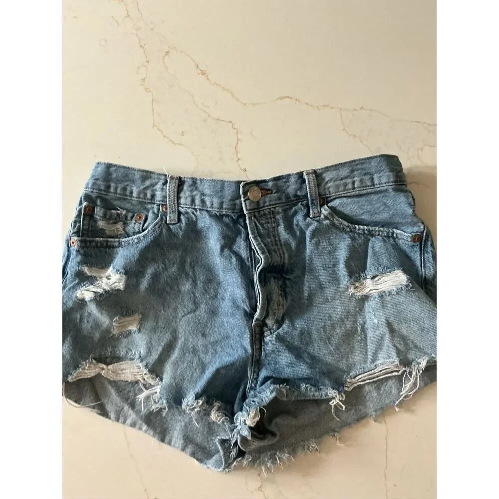 Aeropostale Boyfriend Denim Short Sz 10 Stretch Destroyed Button Fly